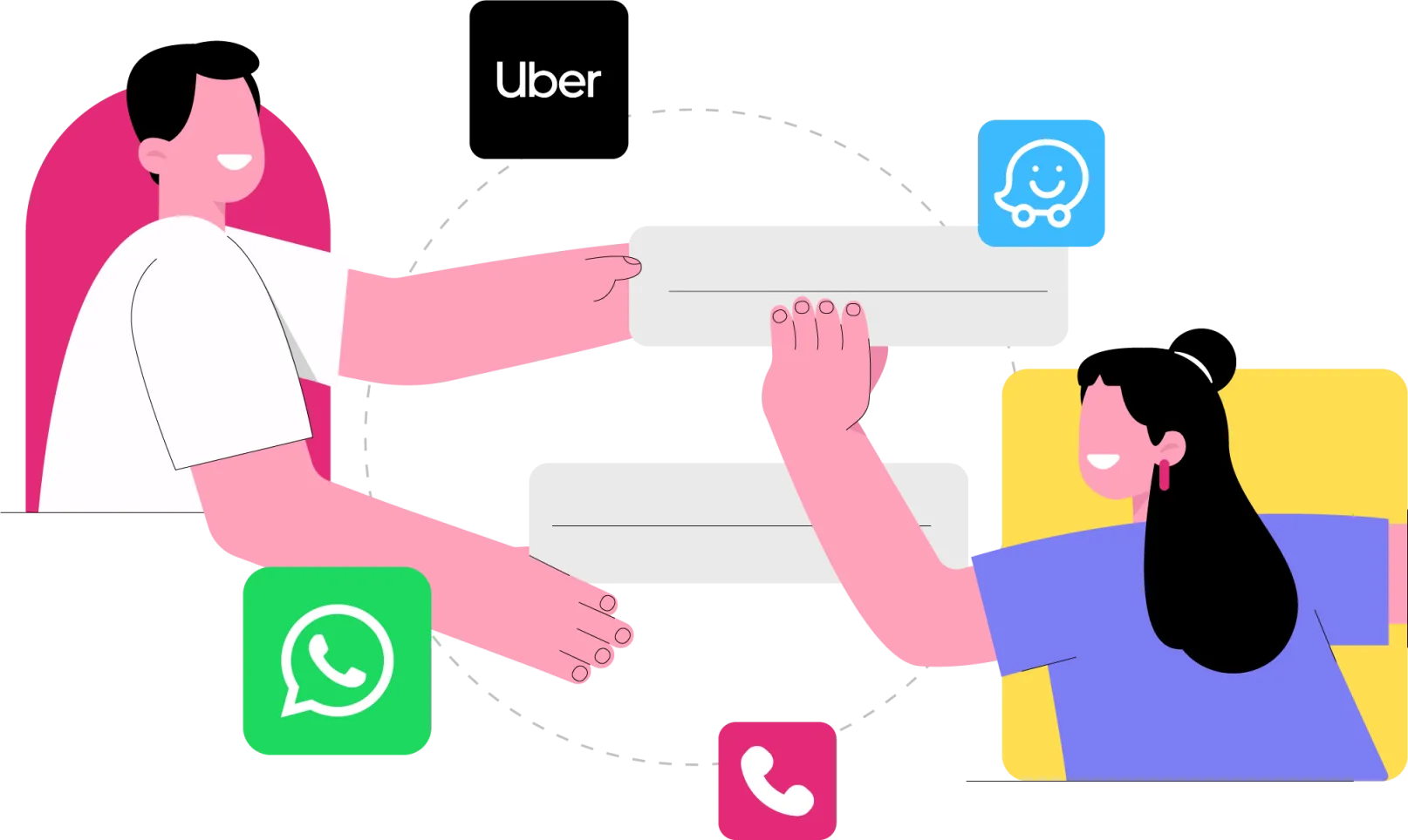 Uma pessoa segurando um telefone com um ícone de bate-papo acima dele